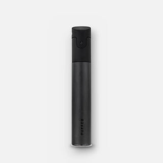 Puffco Pivot in black, front view with the Puffco logo on the mouthpiece